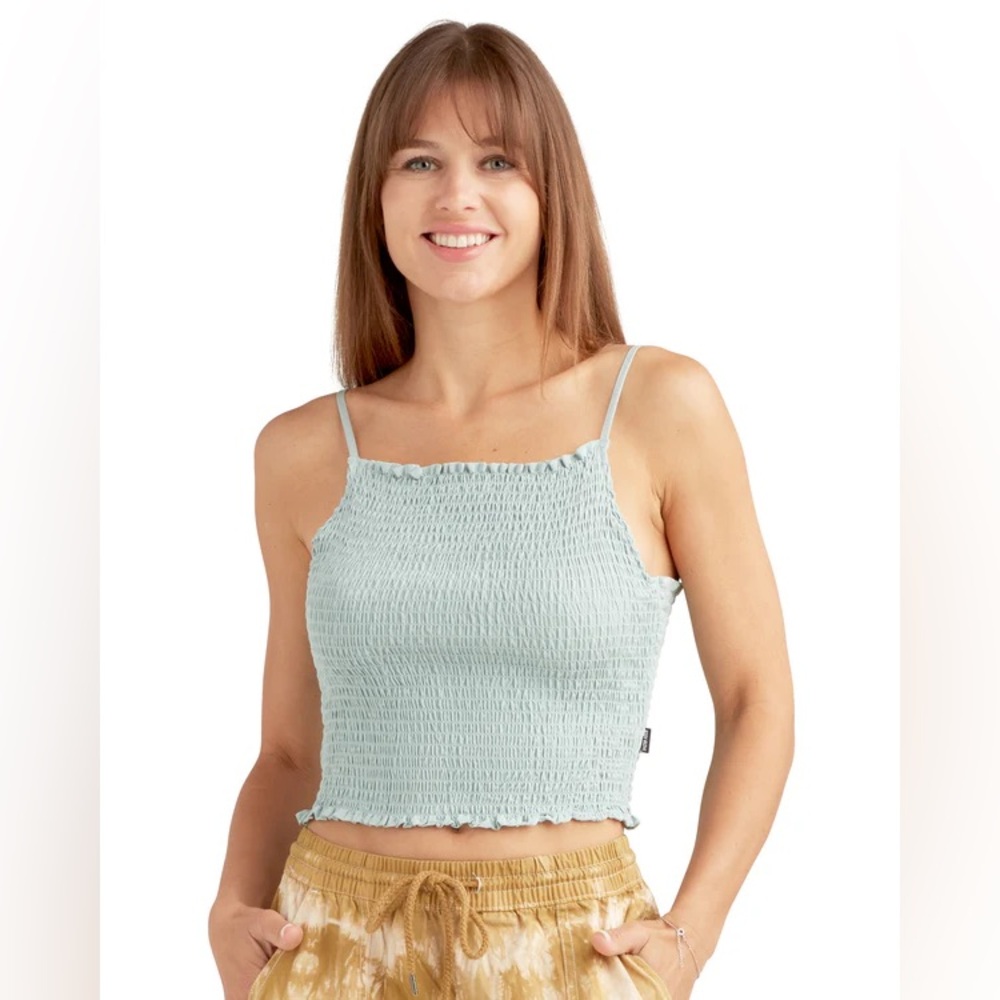 Dynasty Smocked High Neck Cami Tank Top Y Back Blue